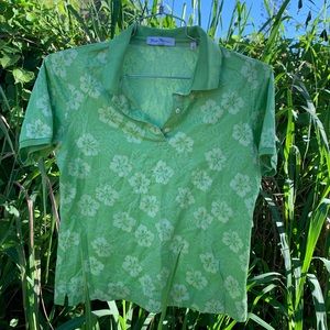 HIBISCUS PRINT GREEN HAWAIIAN POLO